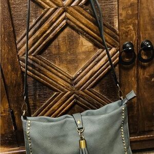 Elegant Gray Studded Shoulder Bag